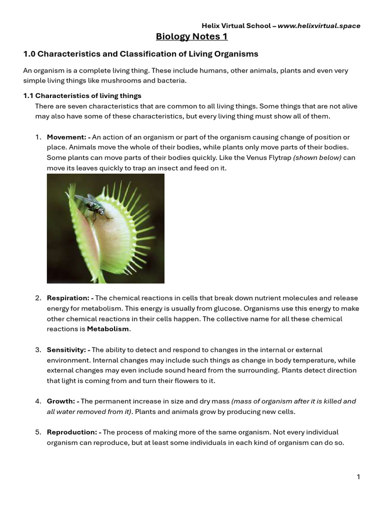 Biology Notes Topic 1 PDF | PDF | Plants | Cell (Biology)