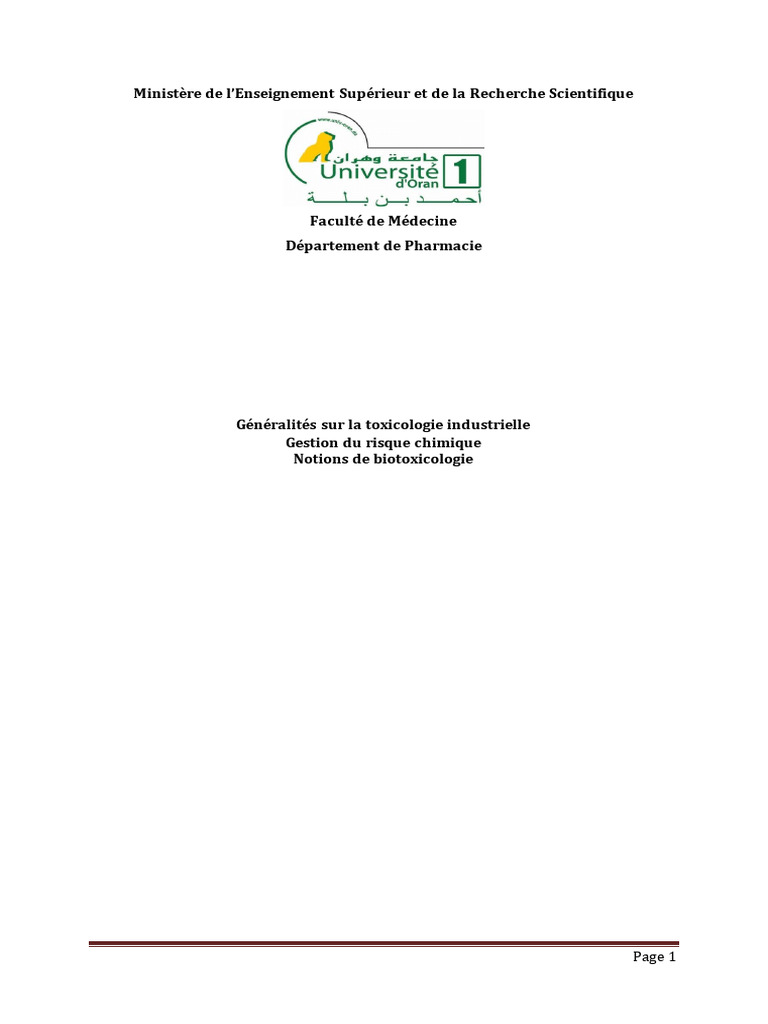 Toxicologie industrielle et gestion des risques | PDF | Toxicologie ...