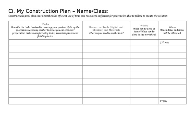 Construction Plan Task Breakdown Guide | PDF