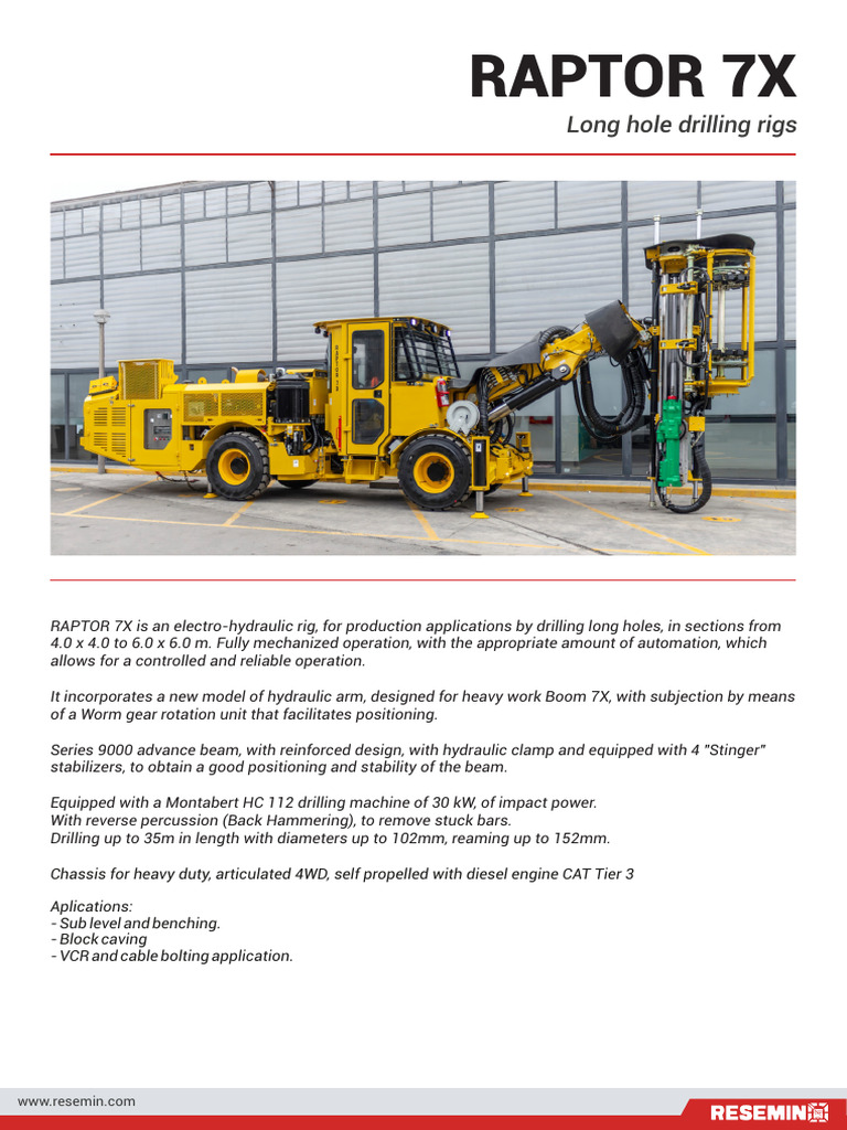 Raptor 7X Long Hole Drilling Rig Specs | PDF | Drill | Alternating Current