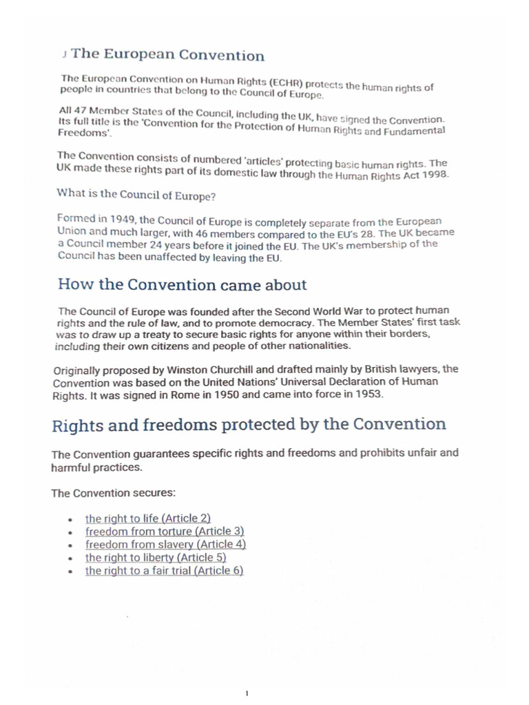 European Convention On Human Right | PDF