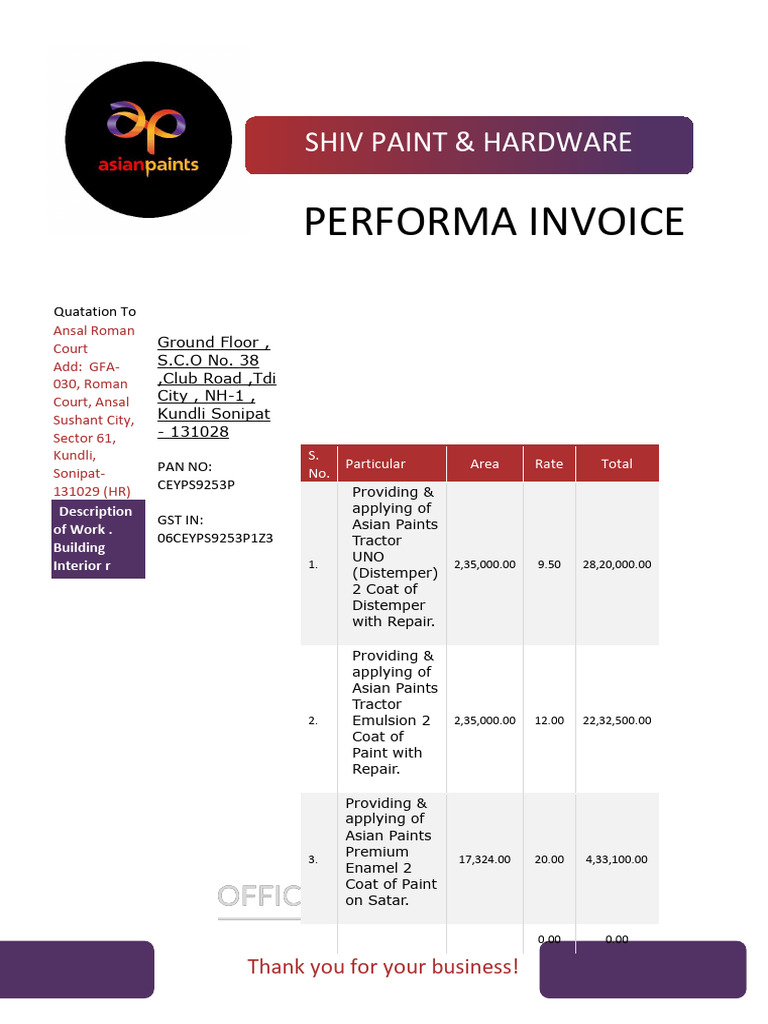 Painting Job Invoice Template Download | PDF