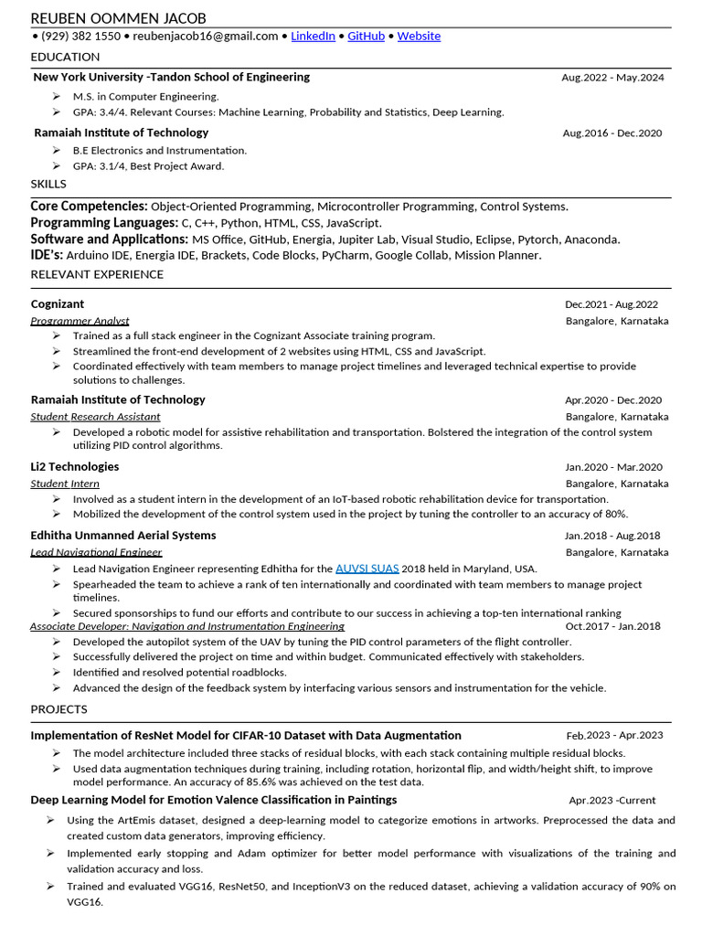 Reuben Jacob's Computer Engineering CV | PDF | Computer Programming ...