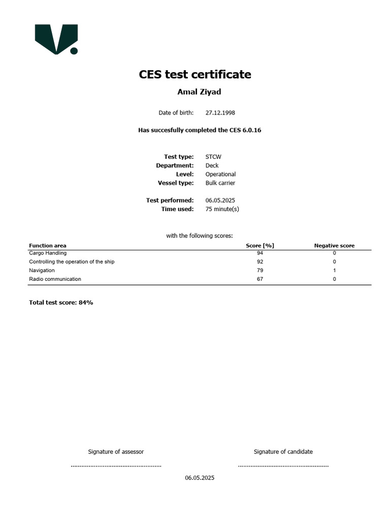 CES 6.0.16 Test Certificate Summary | PDF