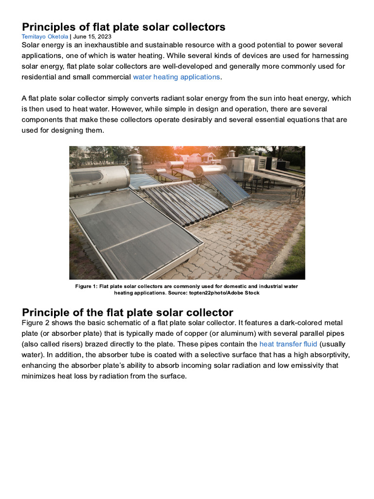 Principles of Flat Plate Solar Collectors - GlobalSpec | PDF