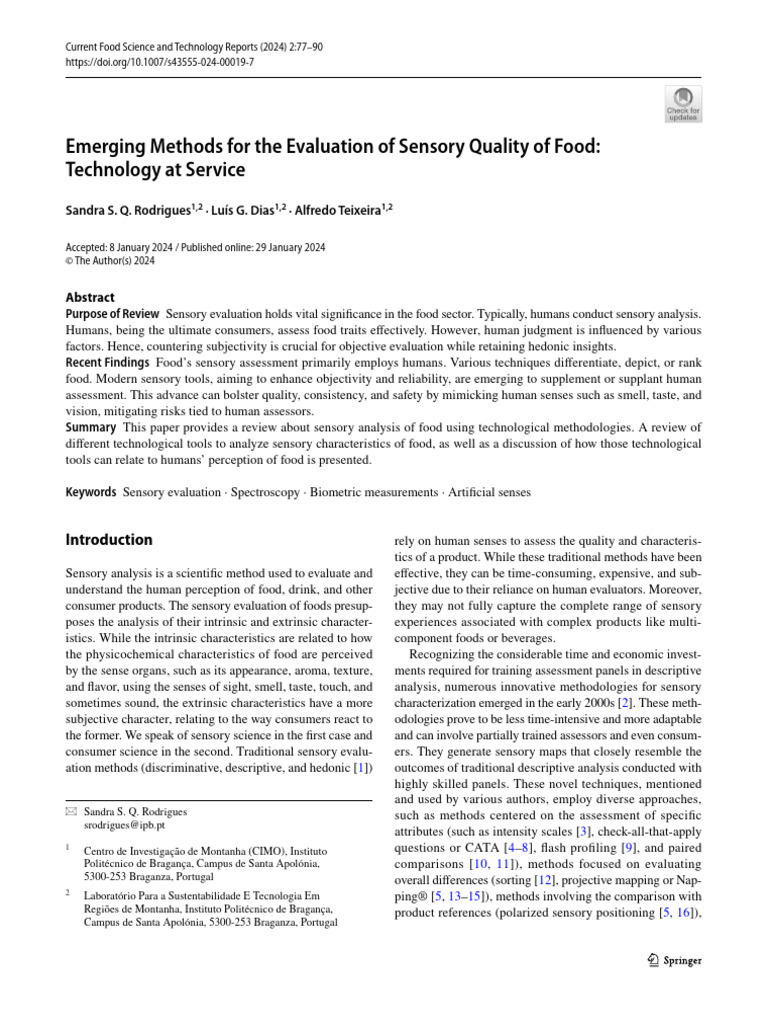 Emerging Tech in Food Sensory Evaluation | PDF | Odor | Taste