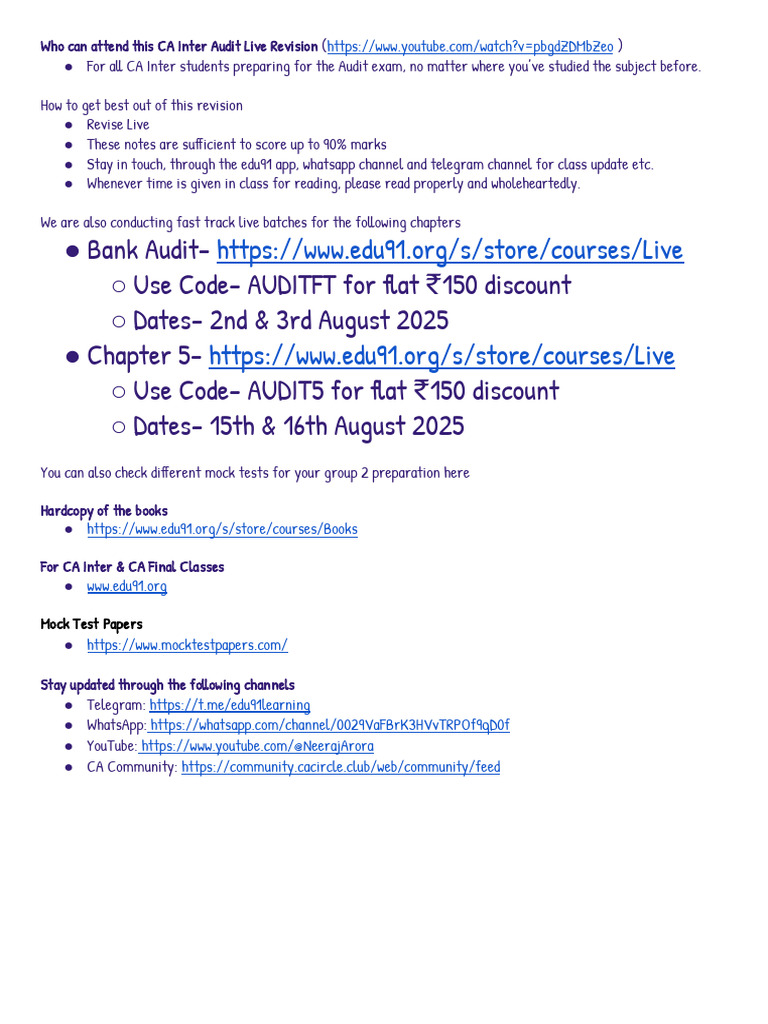 CA Inter Audit Live Revision Guide | PDF | Audit | Auditor's Report