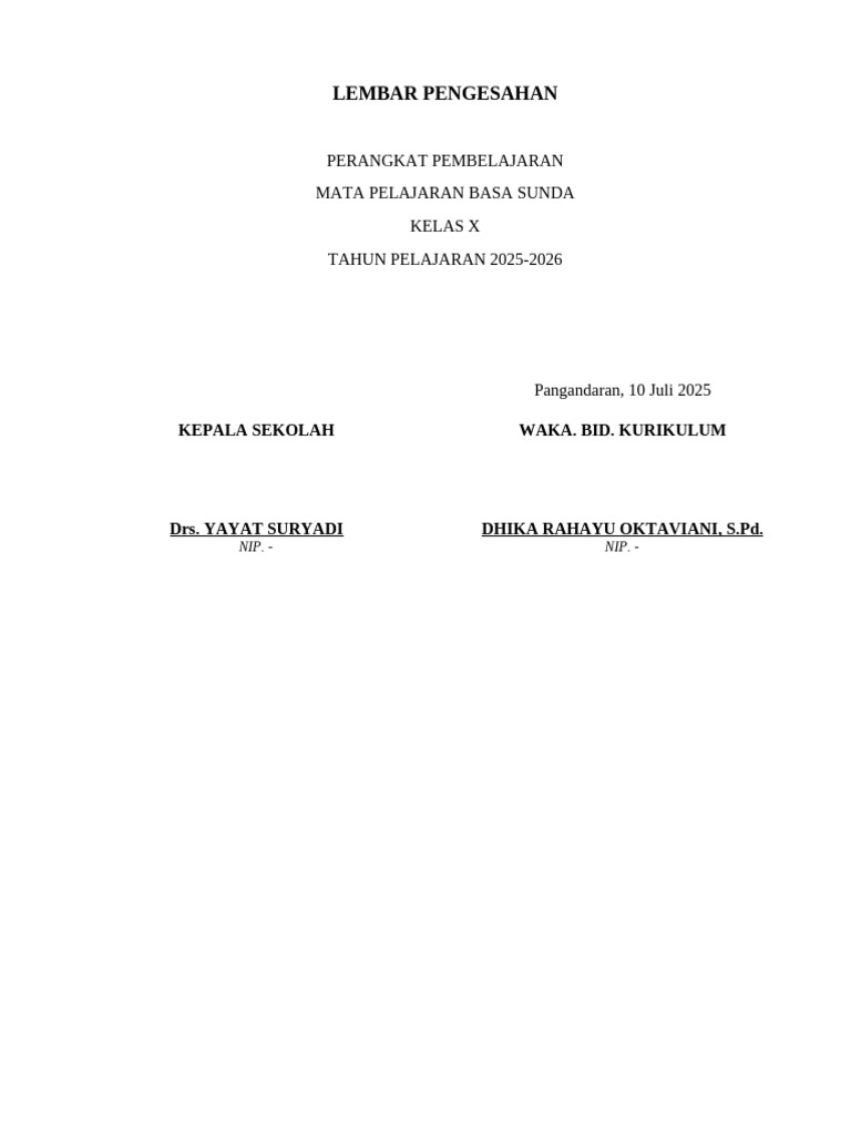 Lembar Pengesahan Perangkat Pembelajaran | PDF