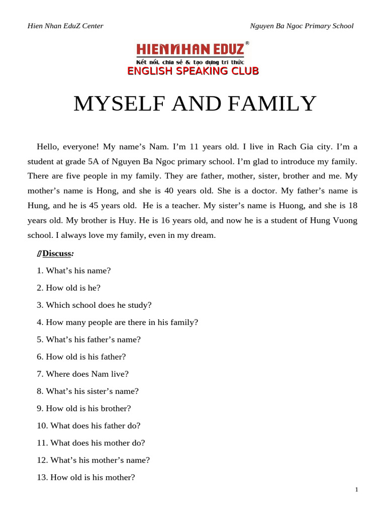 Nam's Family Introduction for Kids | PDF