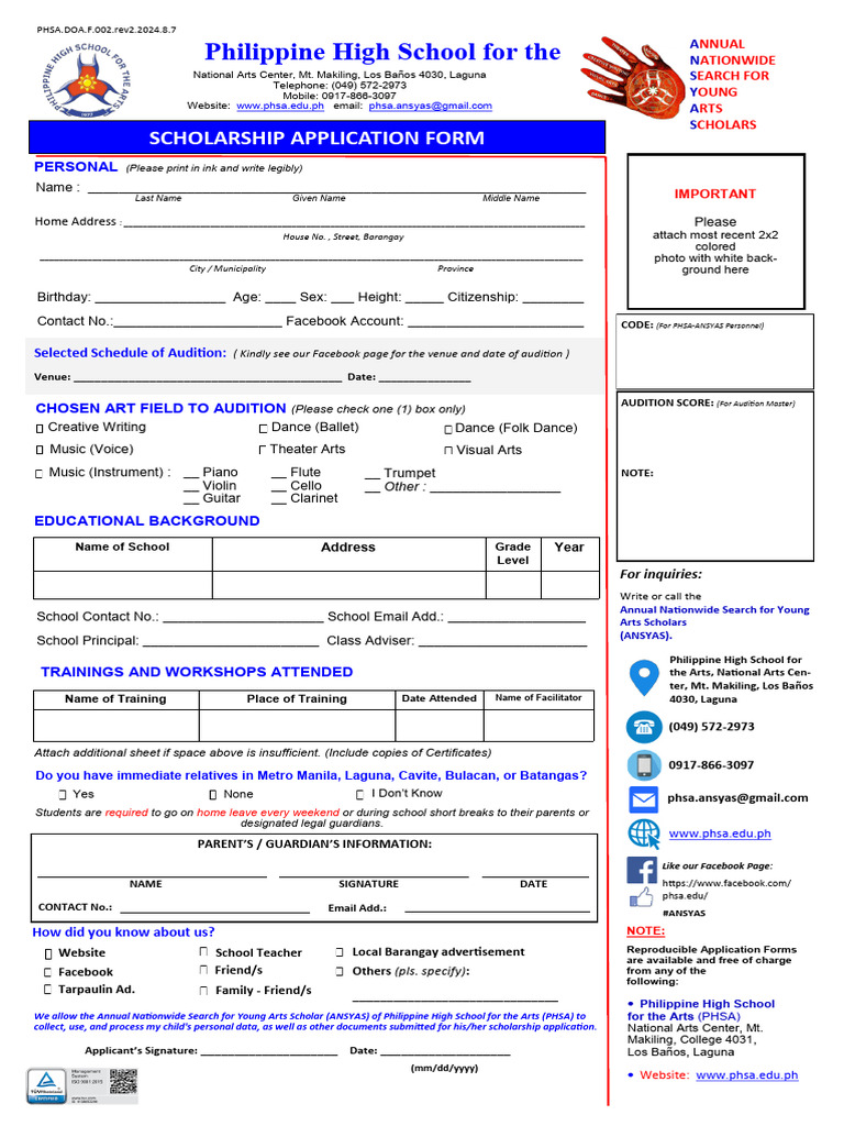 PHSA Scholarship Application Form | PDF