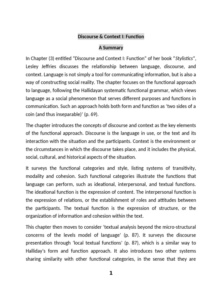 Discourse and Context in Language Function | PDF | Discourse | Human ...