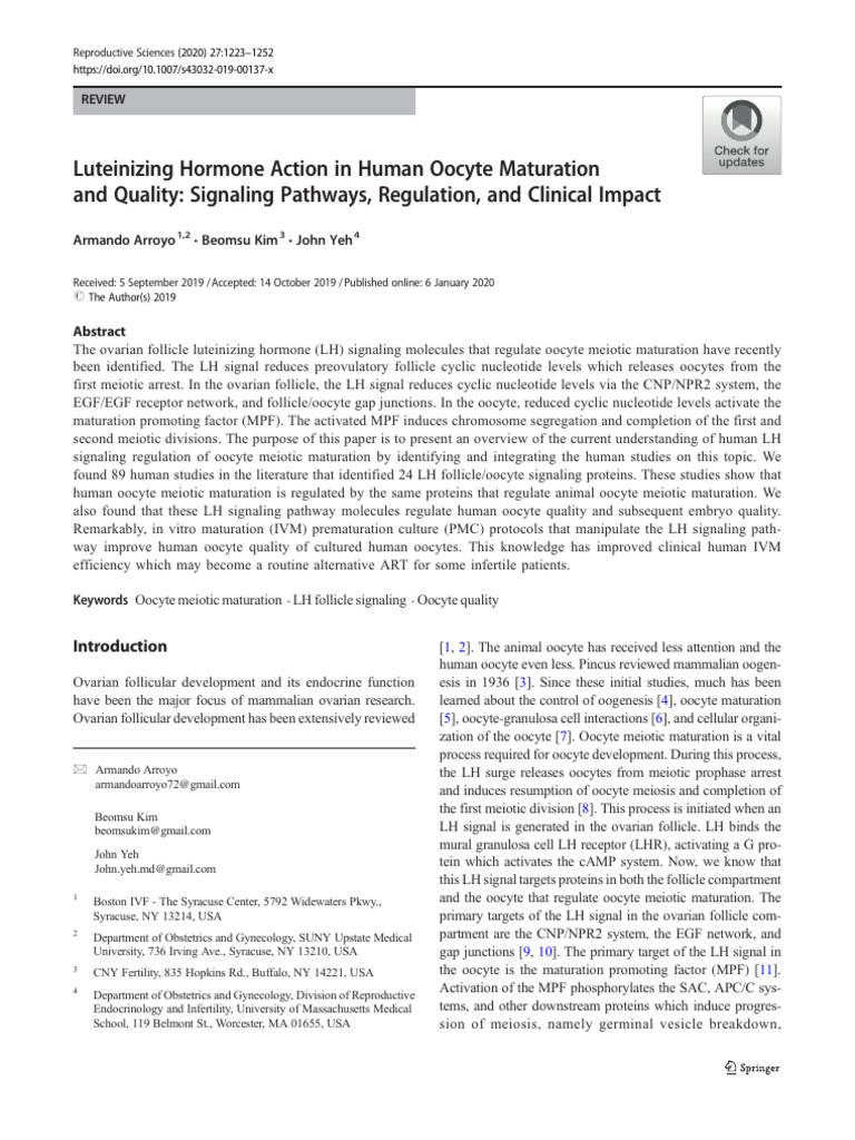 Luteinizing Hormone Action in Human Oocyte Maturation and Quality ...