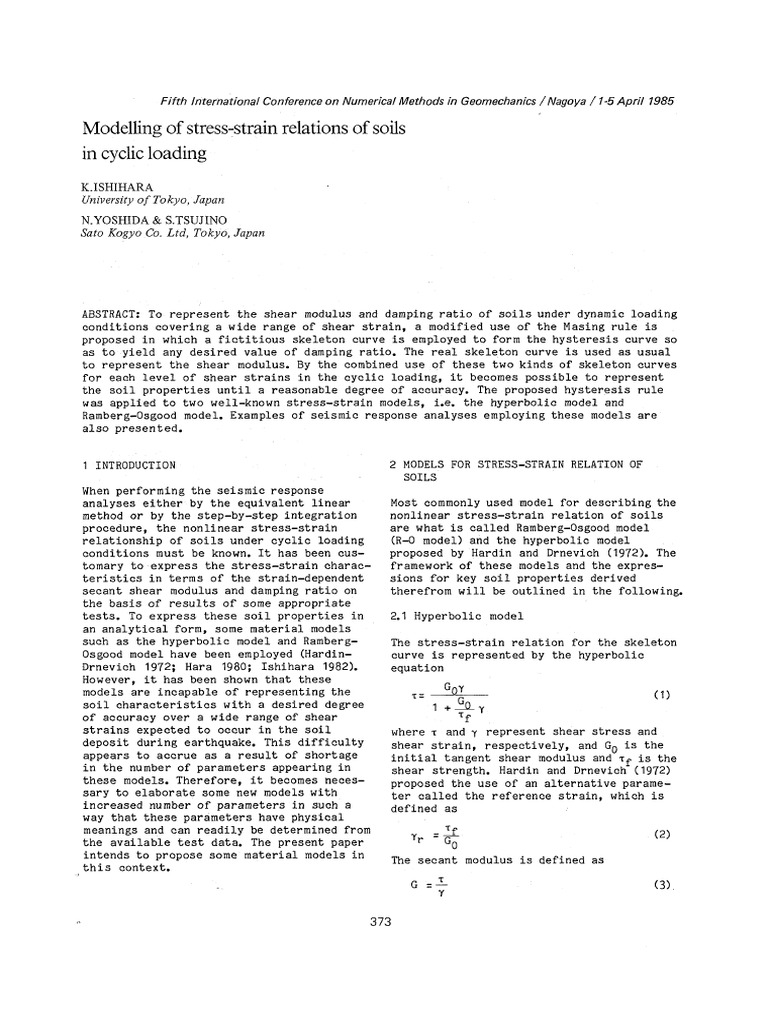Stress-Strain Models for Soils in Cyclic Loading | PDF | Stress ...