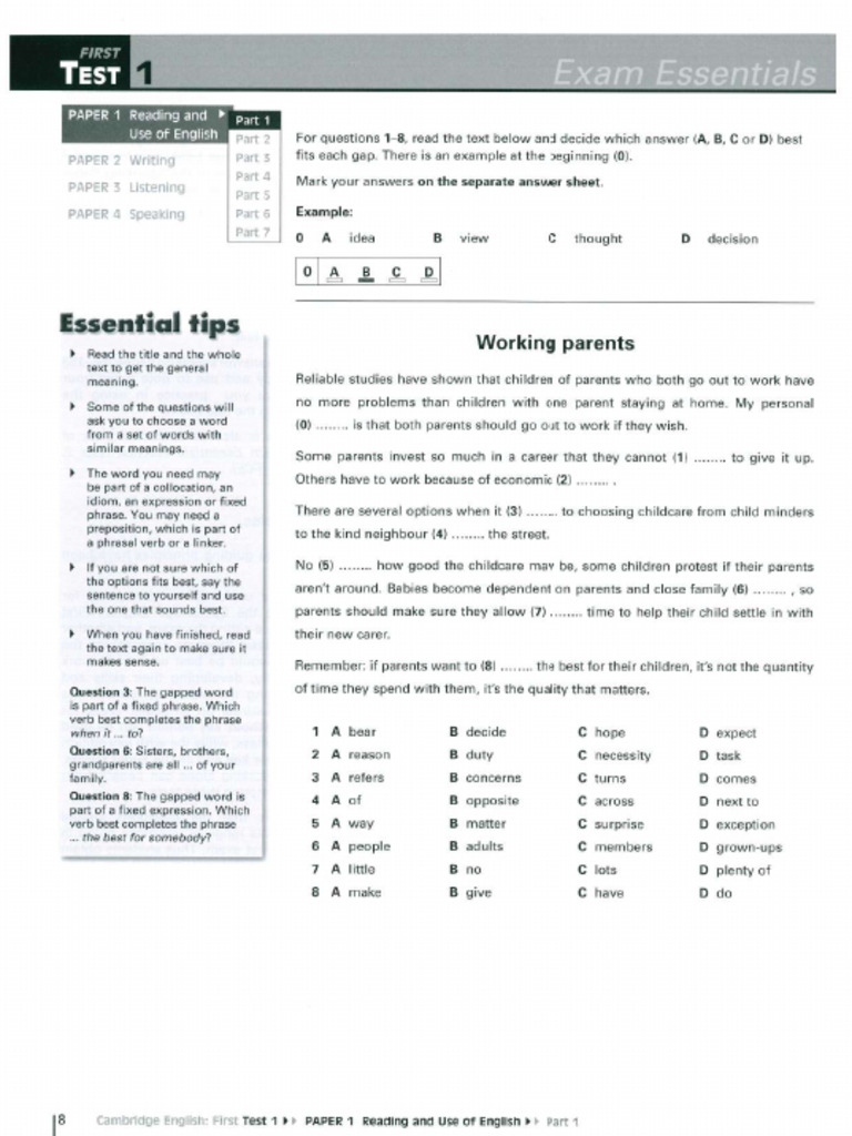 FCE Exam Essentials - TEST 01 | PDF