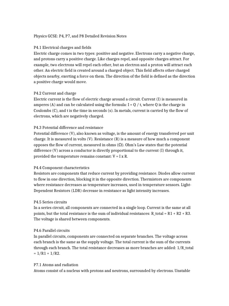 GCSE Physics Revision Notes: P4, P7, P8 | PDF | Radioactive Decay ...