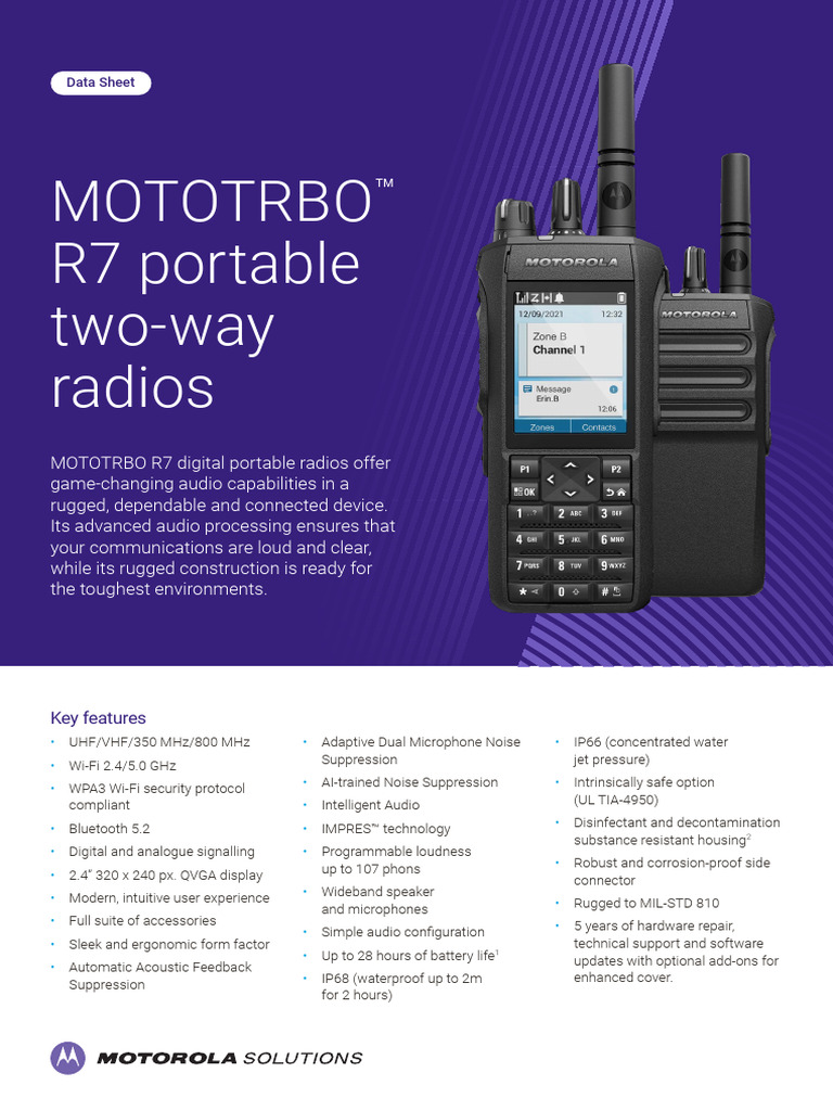 MOTOTRBO R7 Portable Radio Datasheet | PDF | Bluetooth | Ultra High ...