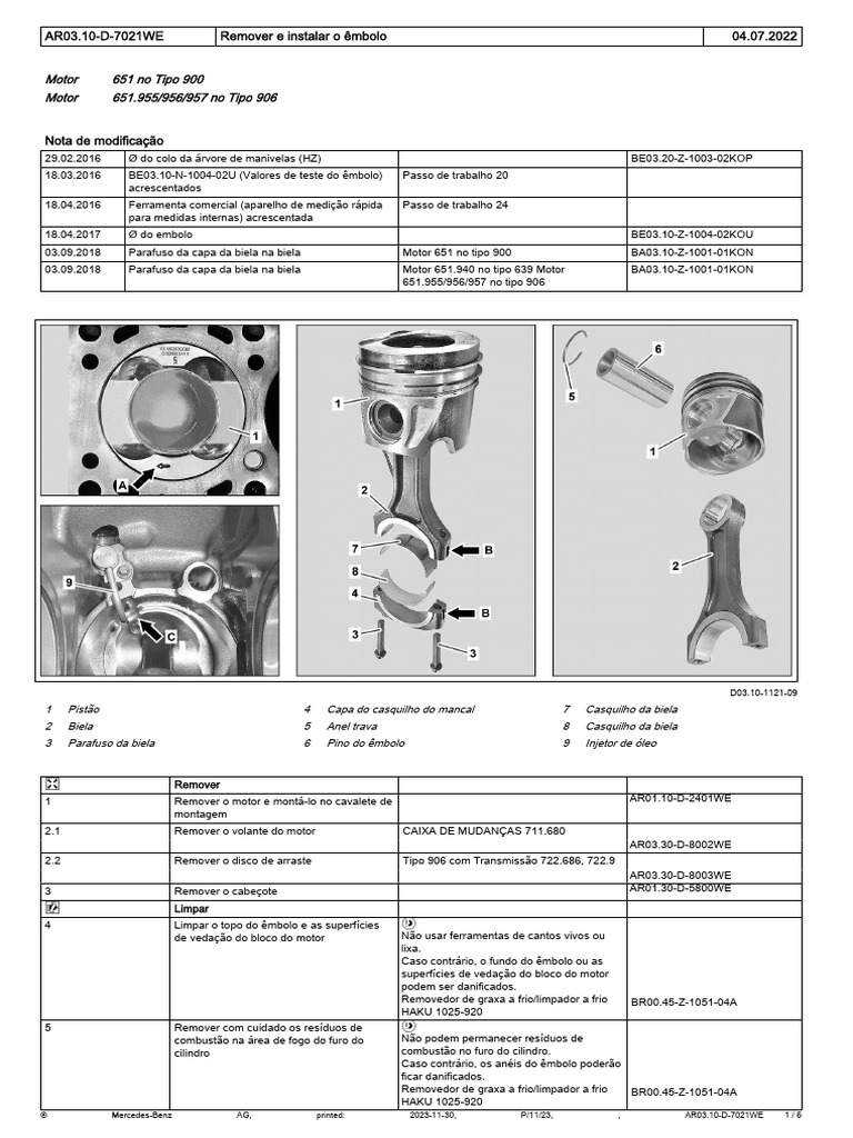 Remoção e Instalação do Êmbolo do Motor 651 | PDF | Pistão | Tecnologia ...