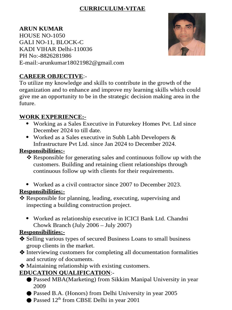 Arun Kumar's Professional CV | PDF