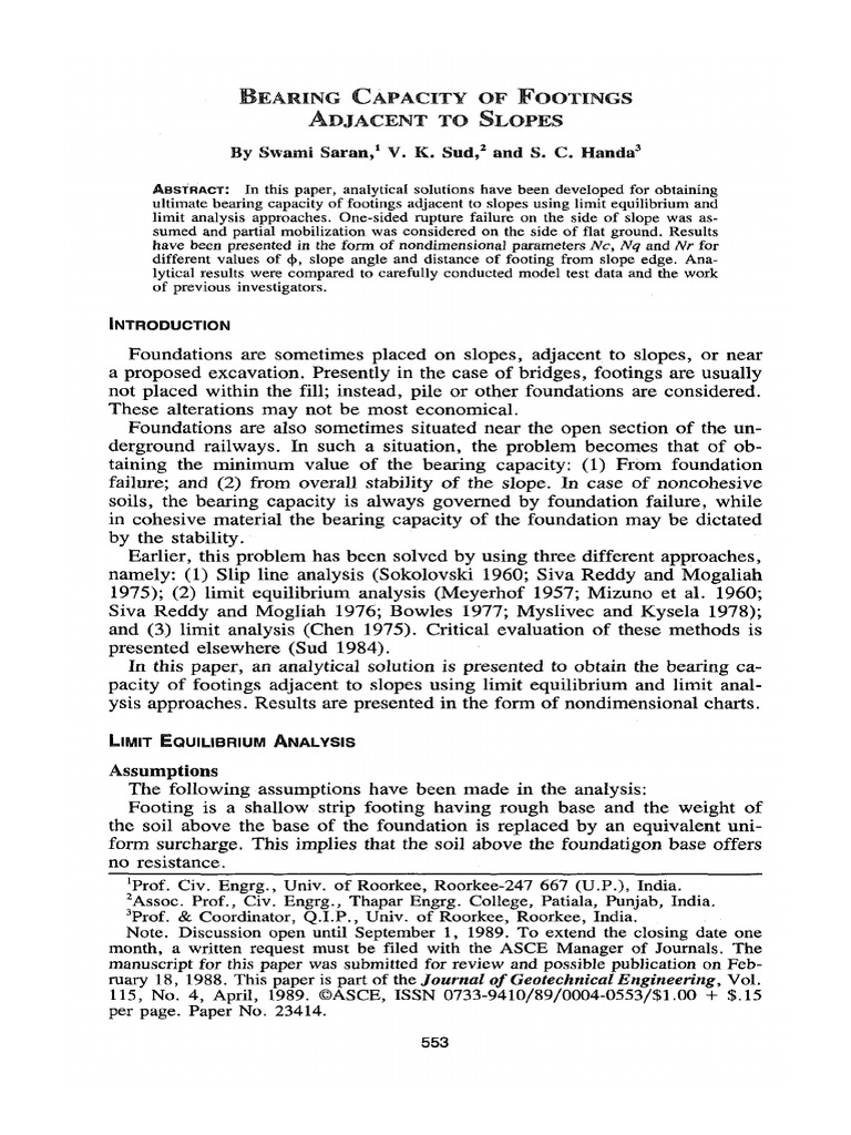 Bearing Capacity of Footings Near Slopes | PDF | Plasticity (Physics ...
