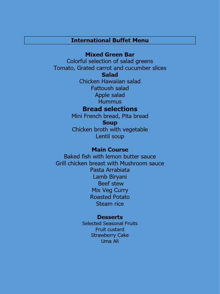 International Buffet Menu Highlights | PDF