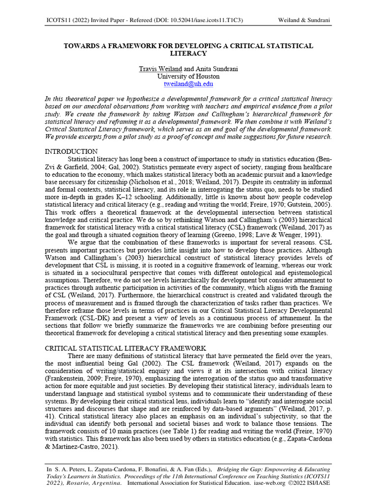 Developing Critical Statistical Literacy Framework | PDF | Statistics ...