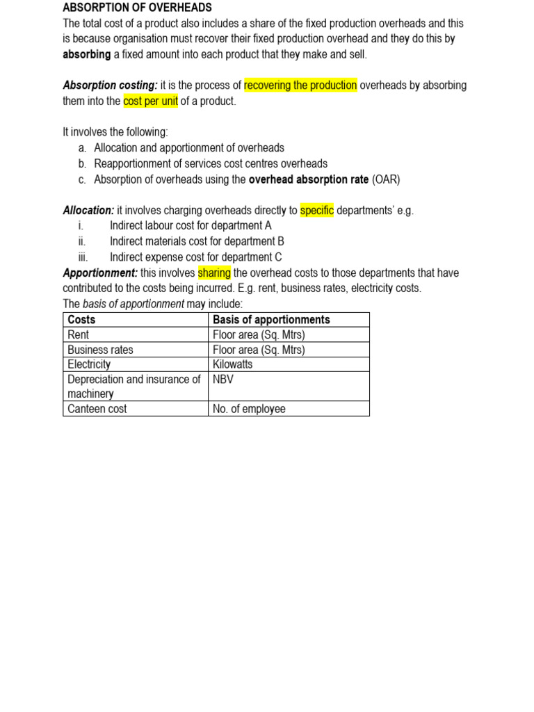 Overhead Absorption Costing Explained | PDF | Economies | Business