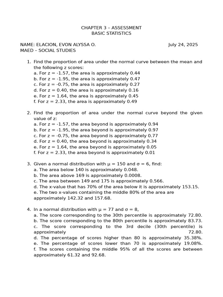 Elacion - Chapter 3 Assessment | PDF | Standard Score | Percentile