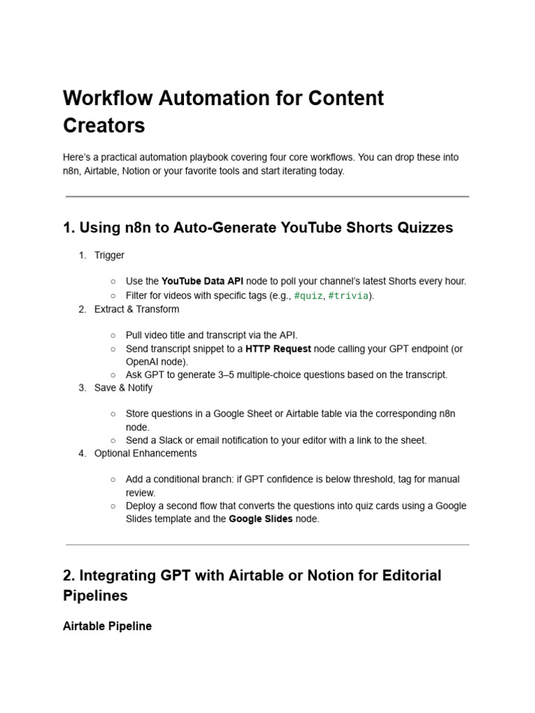 Content Creator Workflow Automation Guide | PDF | Computing | Software