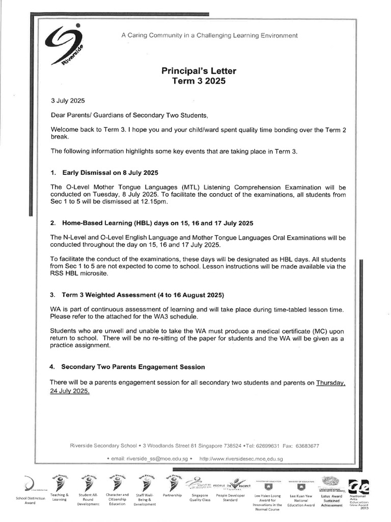 Principal's Letter - Term 3 (S2) | PDF