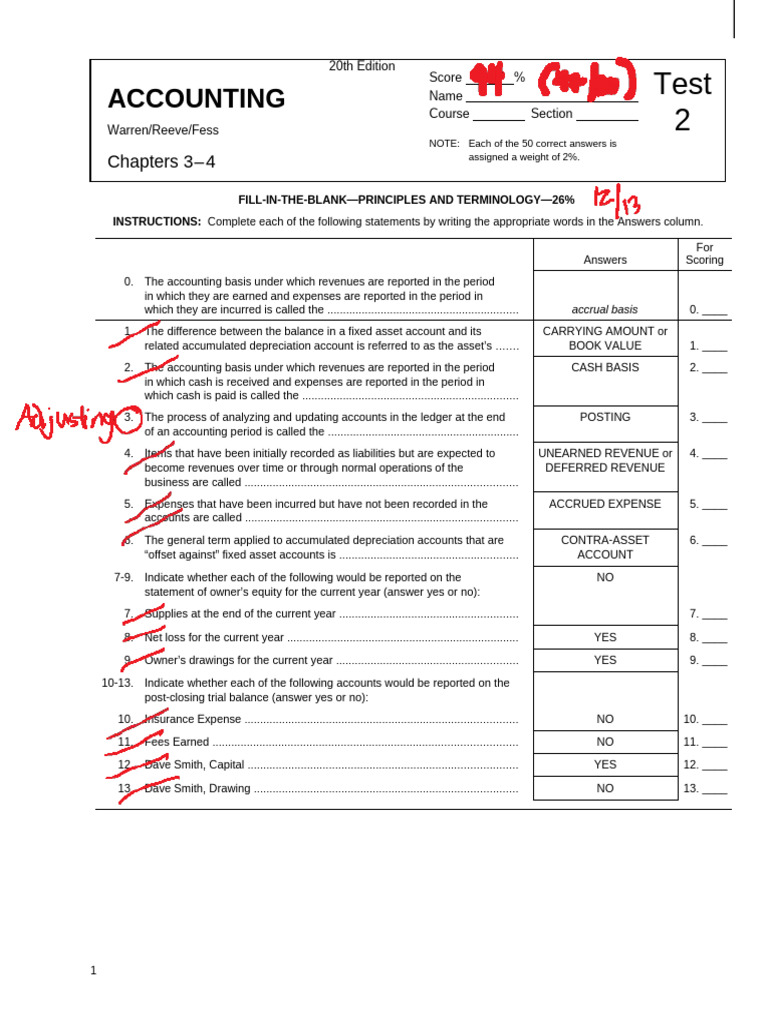 Accounting Principles and Adjustments Test | PDF | Debits And Credits ...