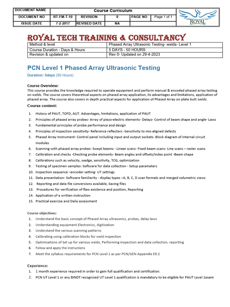 PAUT Level 1 Course Overview | PDF