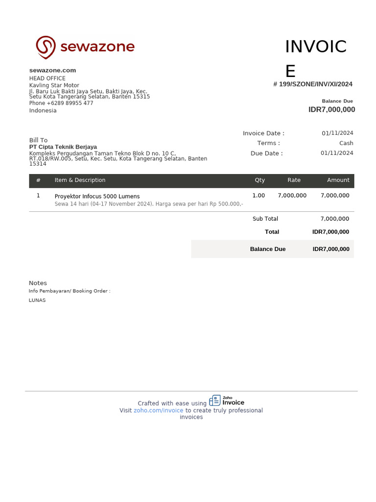 Invoice for Proyektor Rental | PDF