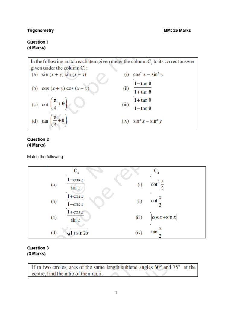 Trigonometry Exam Questions and Guide | PDF