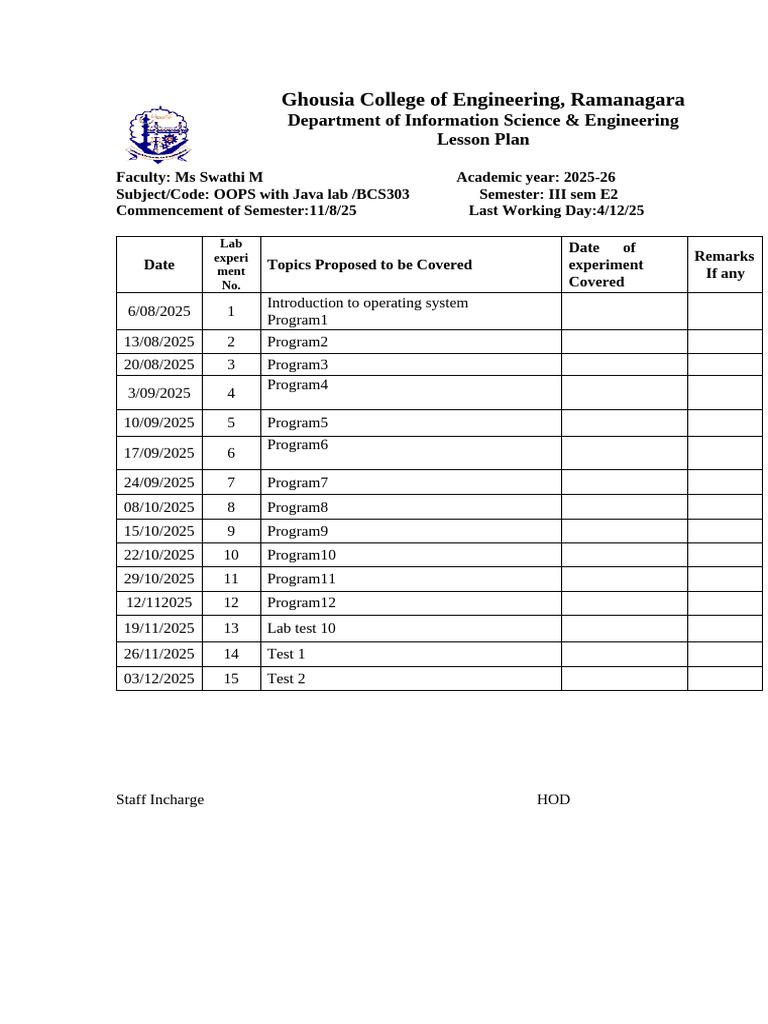 Lab OOPS Java E2 Batch LP | PDF