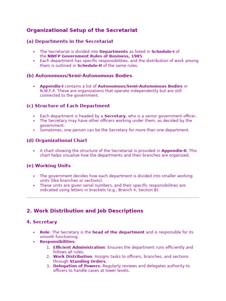 Secretariat Organizational Structure | PDF | Mail | Secretary