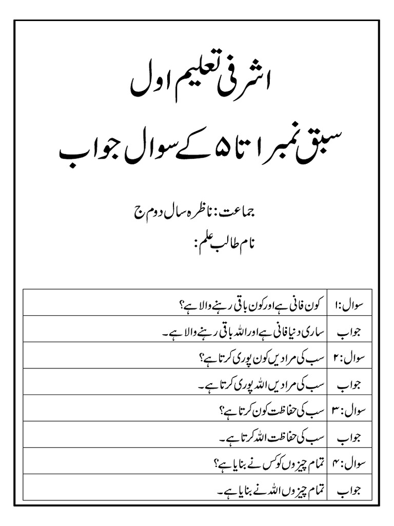 Ashrafi Taleem Part 1 First Half | PDF