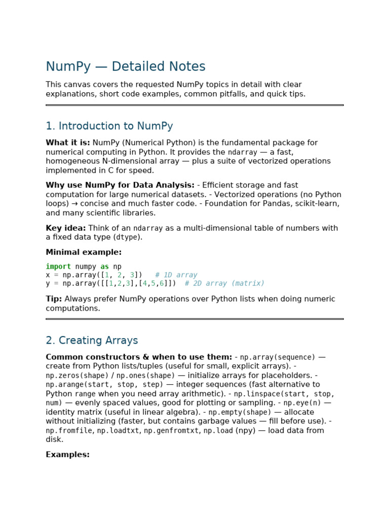 Comprehensive NumPy Guide | PDF | Computer Programming
