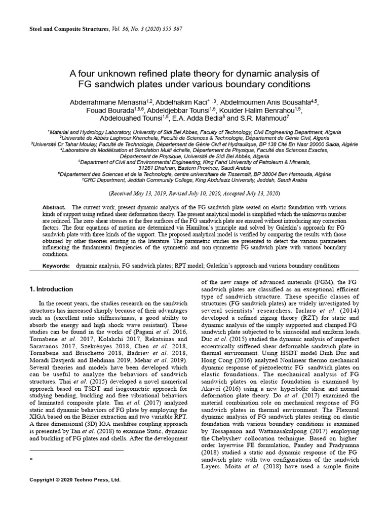 Dynamic Analysis of FG-Sandwich Plates | PDF | Elasticity (Physics ...