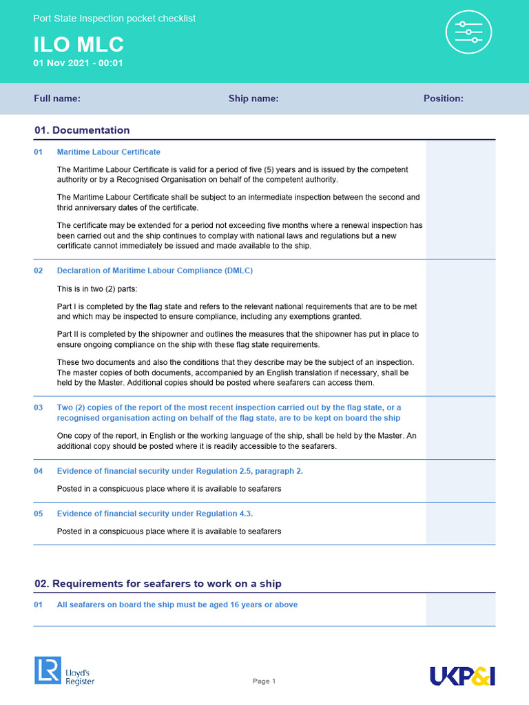MLC Inspection Checklist Overview | PDF | Occupational Safety And ...