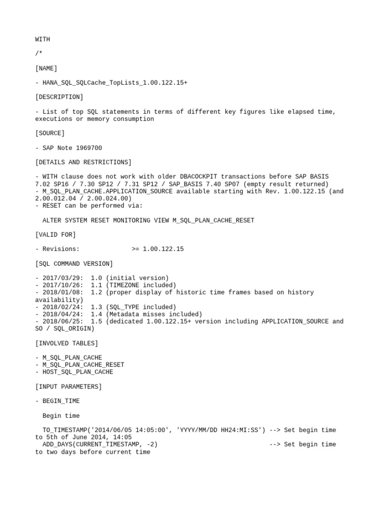 HANA SQL SQLCache TopLists 1.00.122.15+ | PDF | Table (Database ...