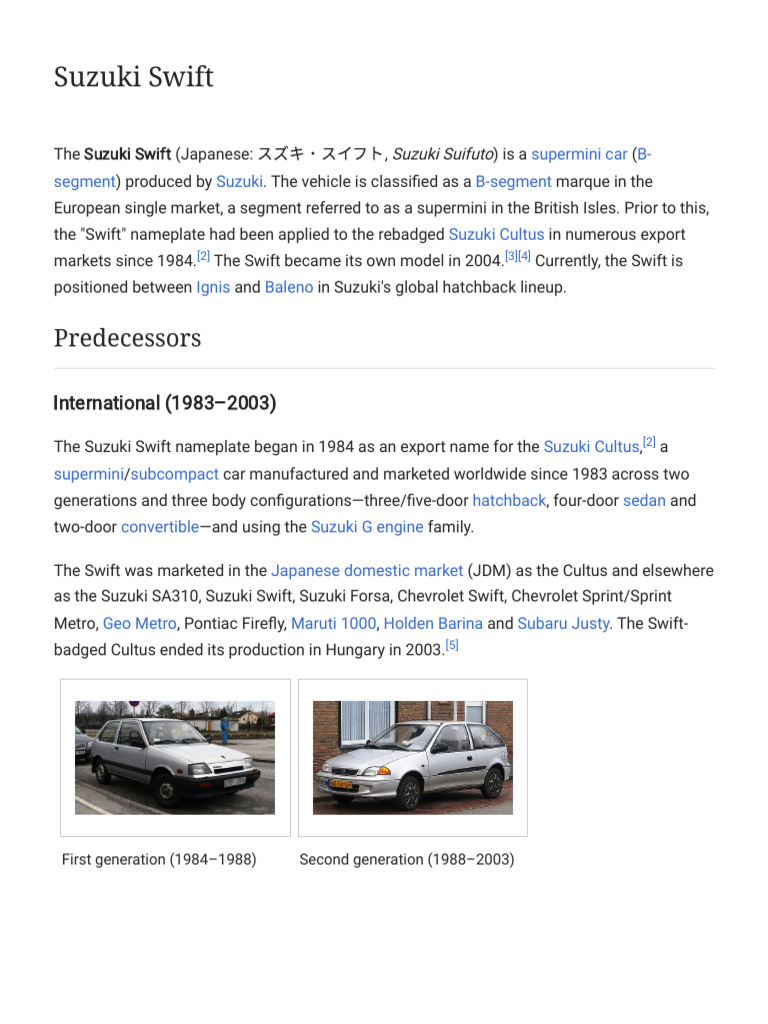 Overview of Suzuki Swift Models | PDF | Automotive Technologies | Motor ...