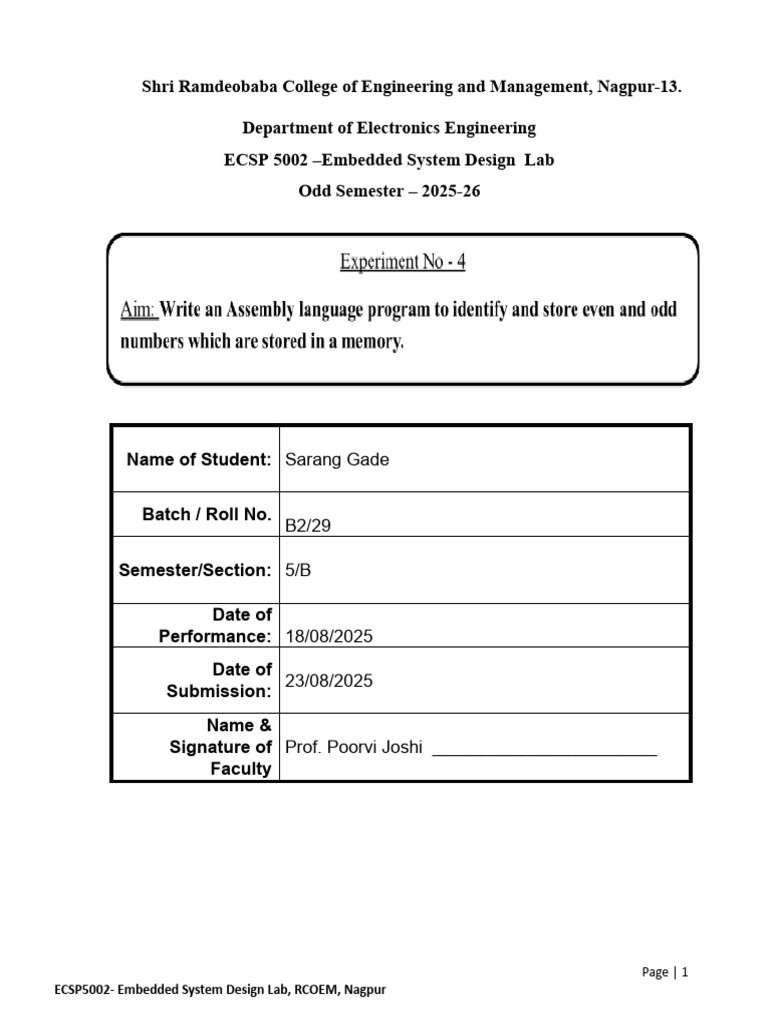 Assembly Program for Even-Odd Sorting | PDF | Office Equipment ...