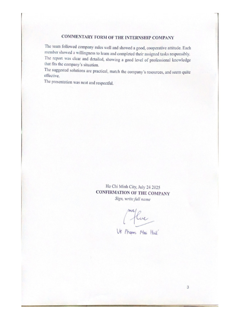 Commentary Form of The Internship Company | PDF