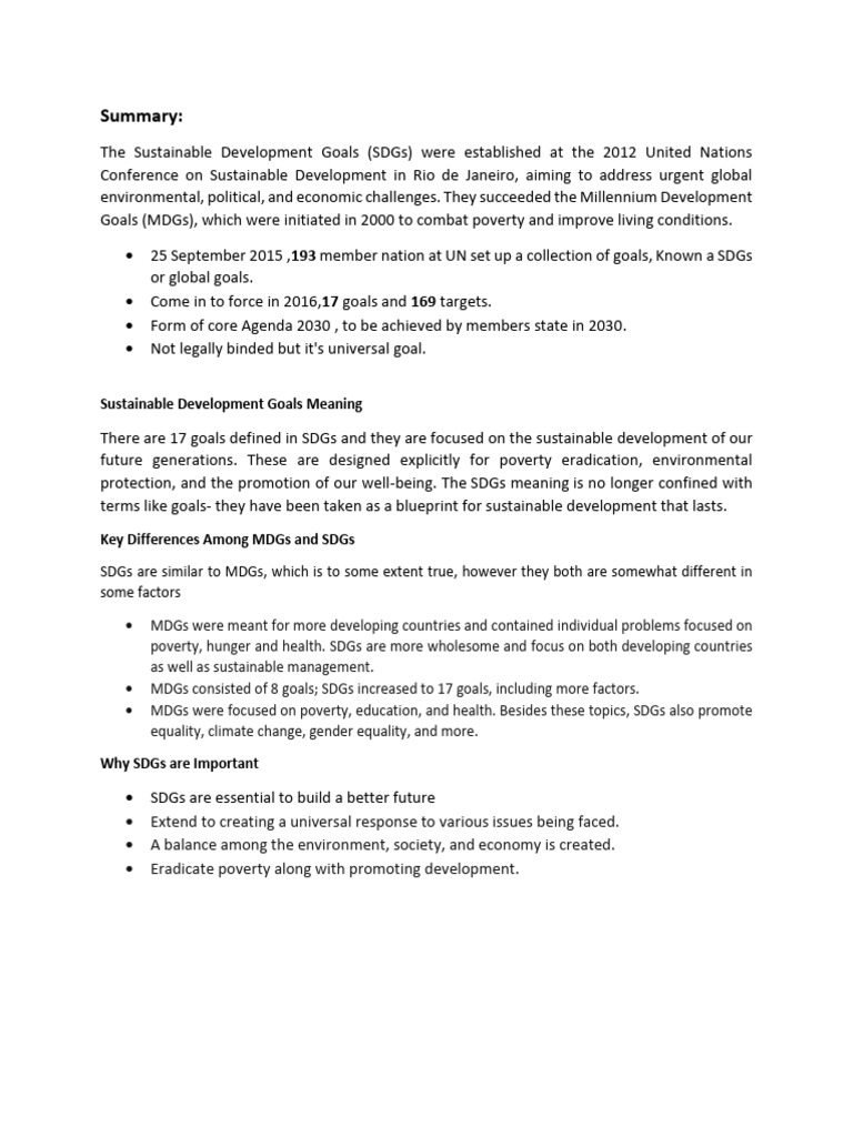 Summary SDGS | PDF