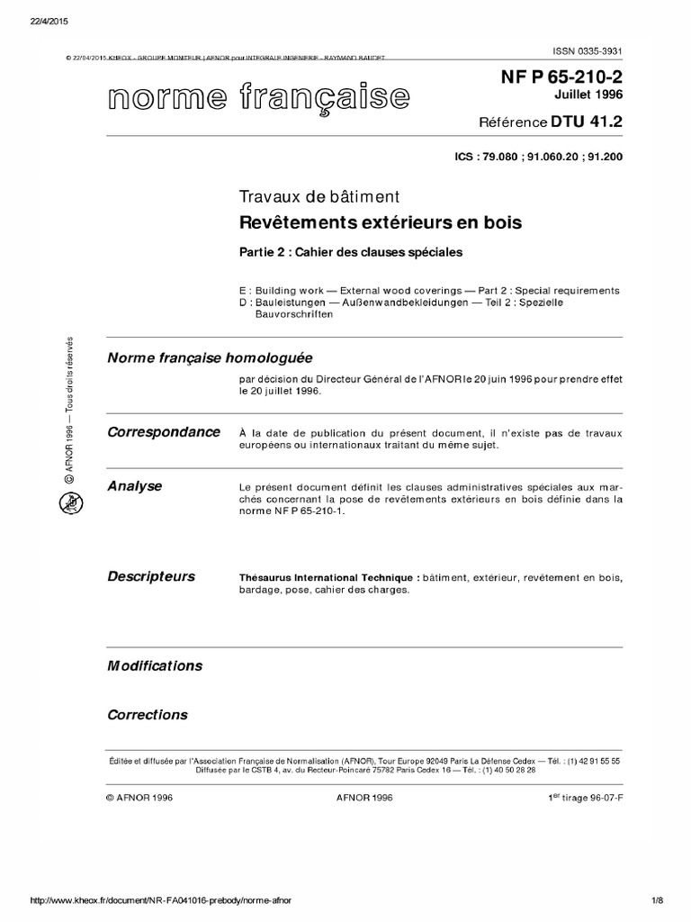 NF DTU 41.2 P65-210-2 - Travaux de Bâtiment - Revêtement Extérieurs en ...