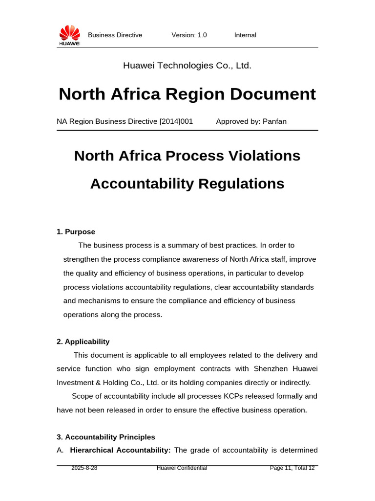 NA Region Business Directive (2014) 001 North Africa Process Violations ...