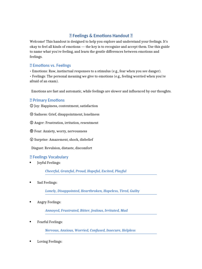 Understanding Emotions and Feelings Guide | PDF