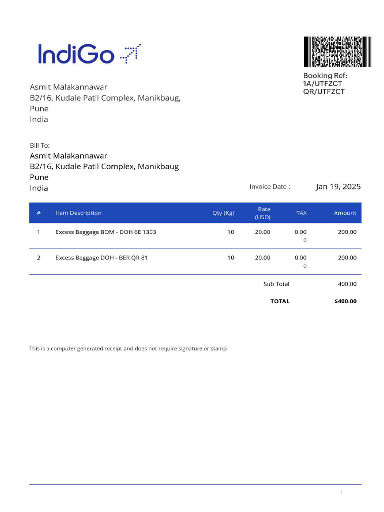 Excess Baggage Invoice | PDF