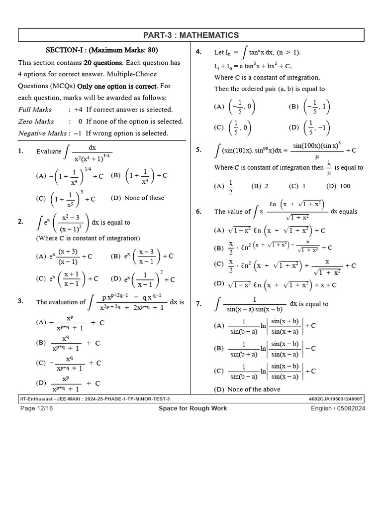 TP-Minor Test-3- Practice Test Mains | PDF | Mathematical Analysis ...