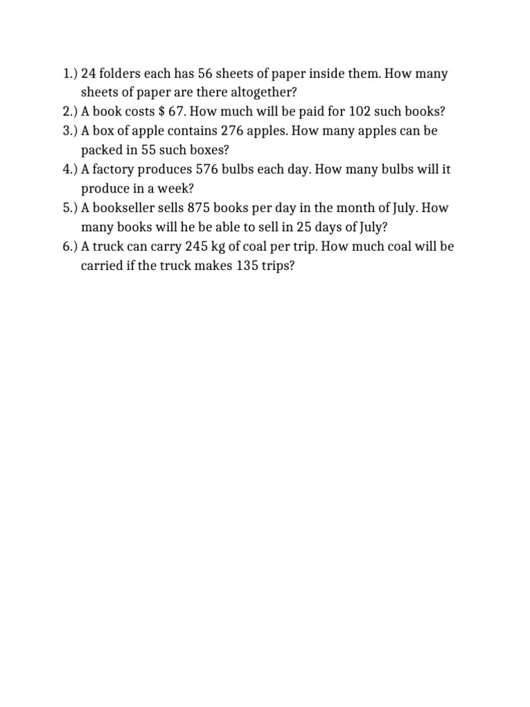 Multiplication Word Problems | PDF